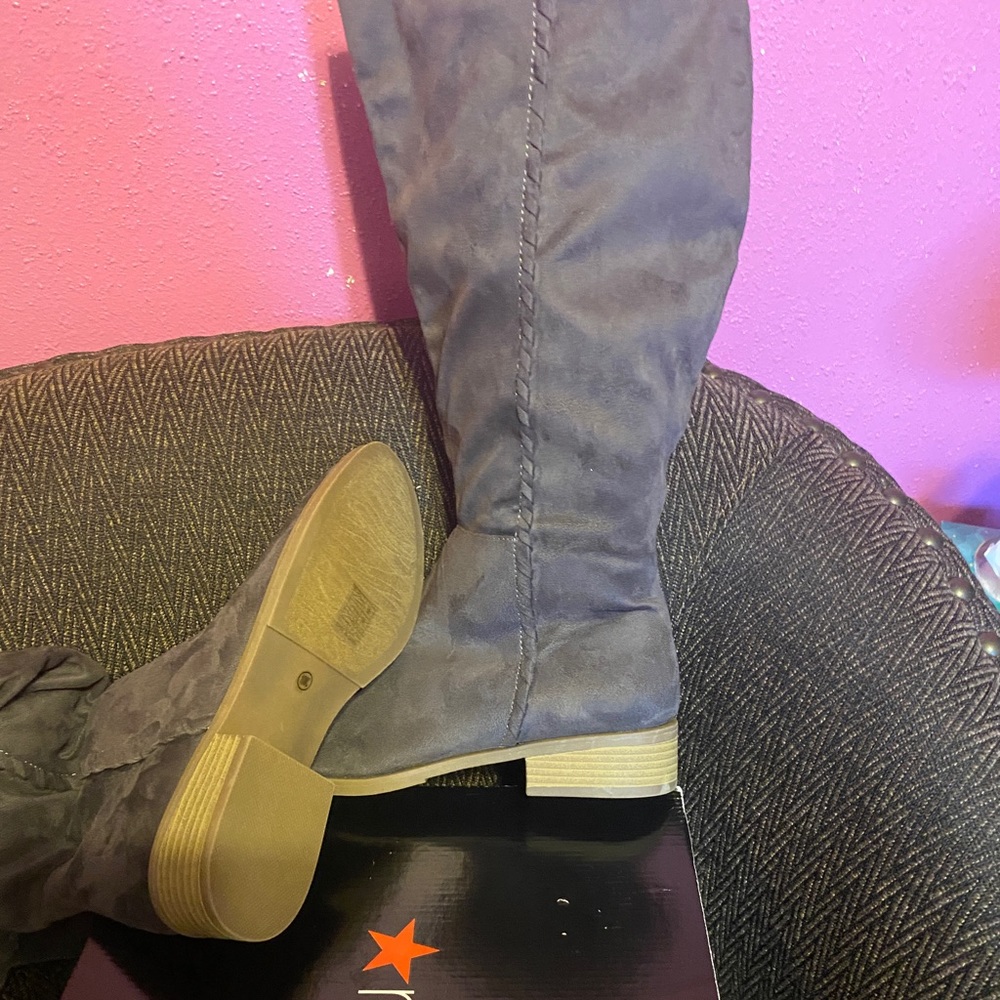 Gray wide calf boots
